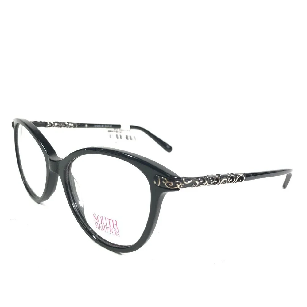 South Hampton SH9002 BK Eyeglasses Frames Black Round Cat Eye Full Rim 52-16-135